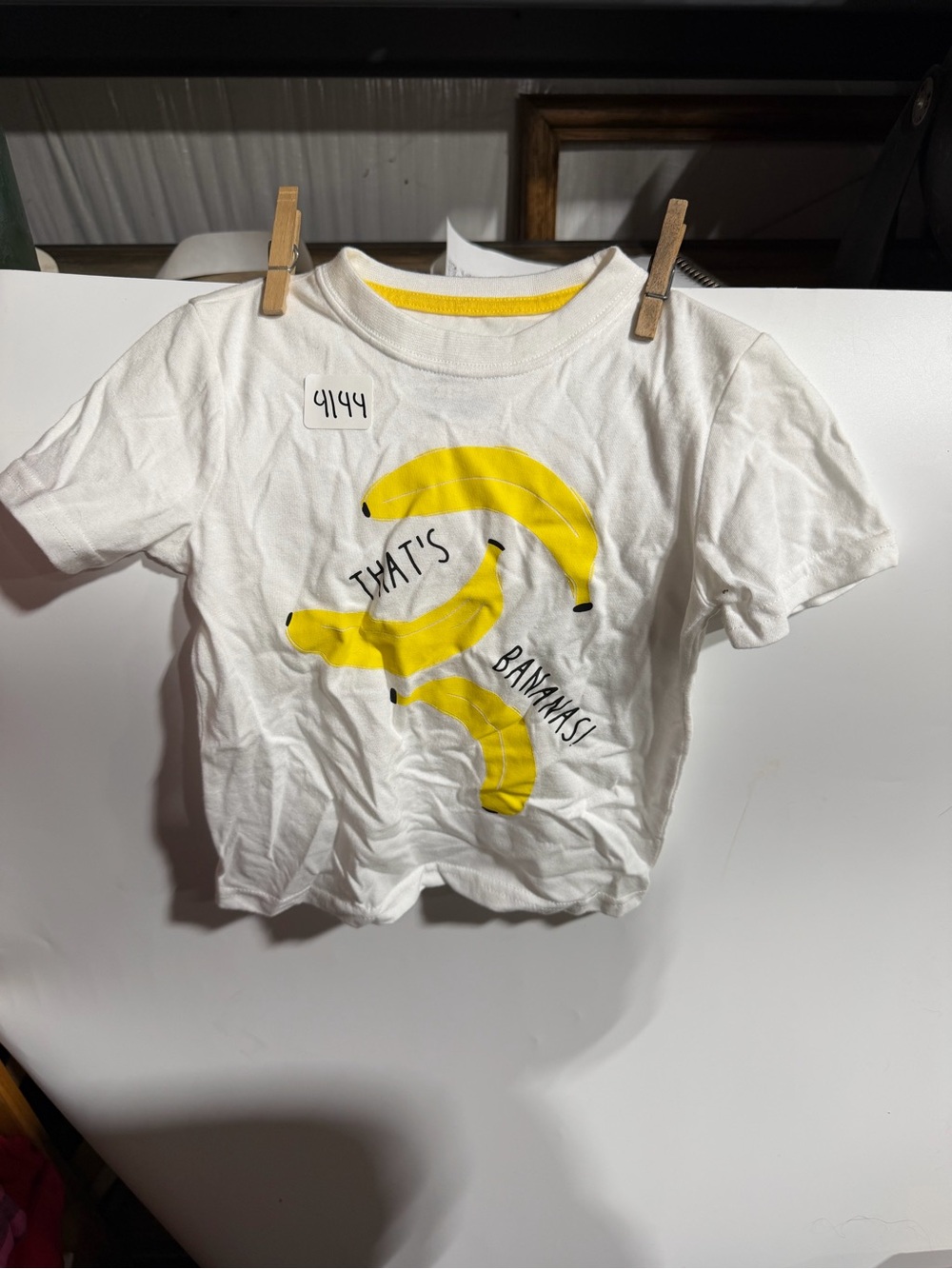 #4144-okie dokie White Short-Sleeve Tee with Yellow Banana Graphic
